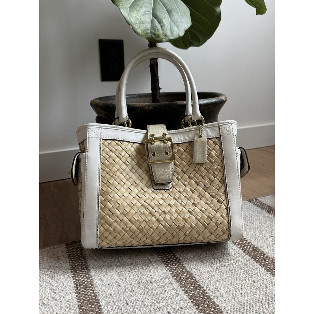 Coach 4419 Woven Straw Suede Handbag Tote Vintage Y2K Beach Bag Resort